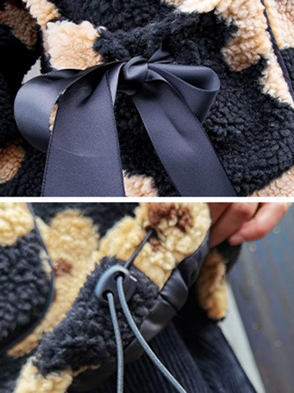 Zipper Bear Print Bowknot Elastics Hooded Lamb Wool Coat-Outwears-SAME AS PICTURE-FREE SIZE-Free Shipping at meselling99