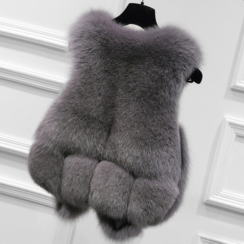 Fashion Artificial Fox Fur with Leather Winter Vest-vest-Gray-S 42-45 kg-Free Shipping at meselling99