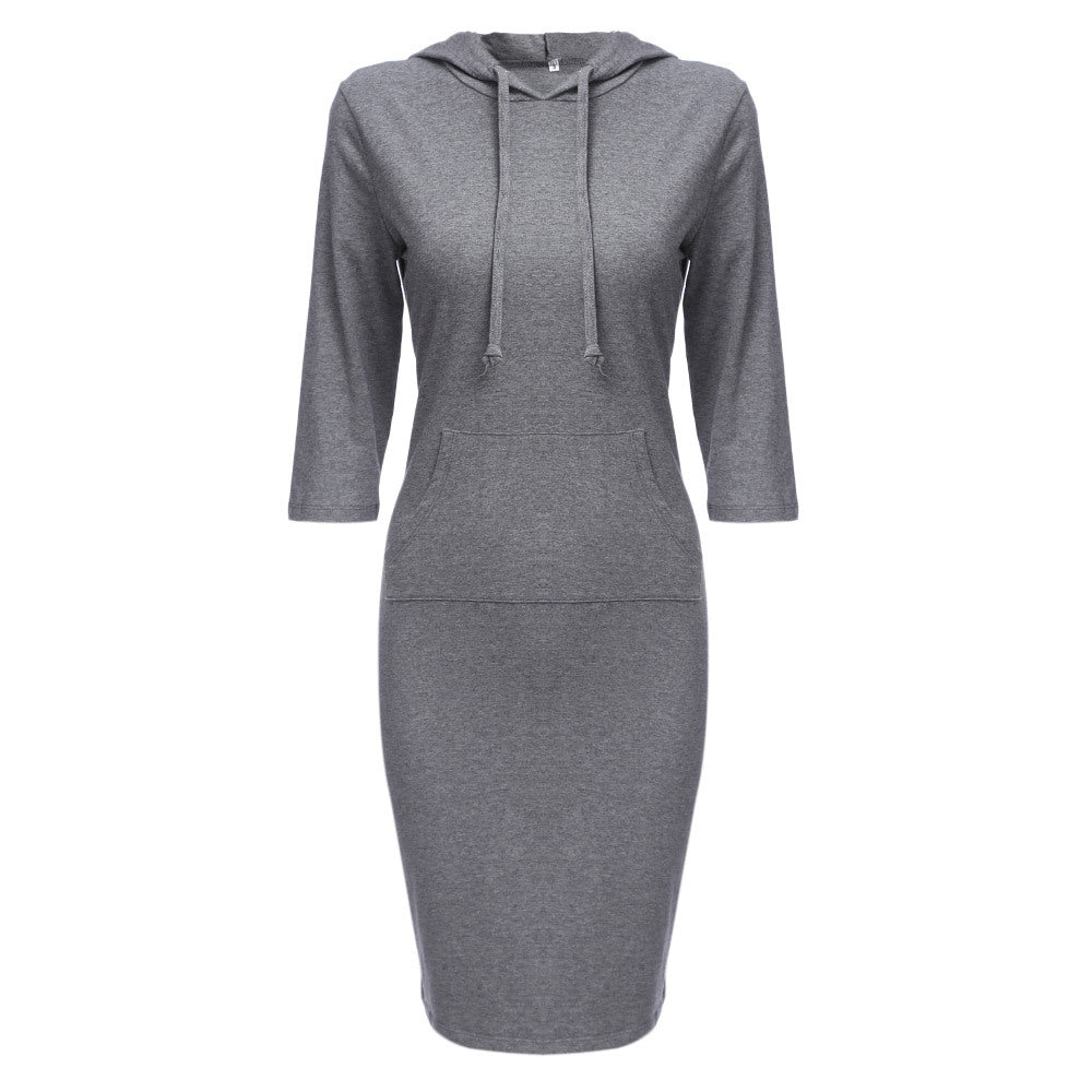 Women Fashion 3/4 Length Sleeves Fall Tight Short Dresses-Dresses-Gray-XS-Free Shipping at meselling99