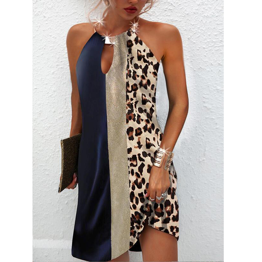 Sexy Women Leopard Backless Halter Mini Dresses-Mini Dresses-Free Shipping at meselling99