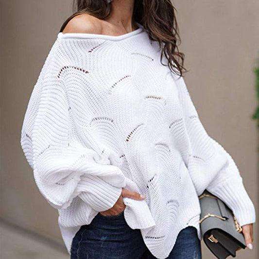 Leisure One Shoulder Plus Sizes Women Knitted Sweaters-Shirts & Tops-Free Shipping at meselling99