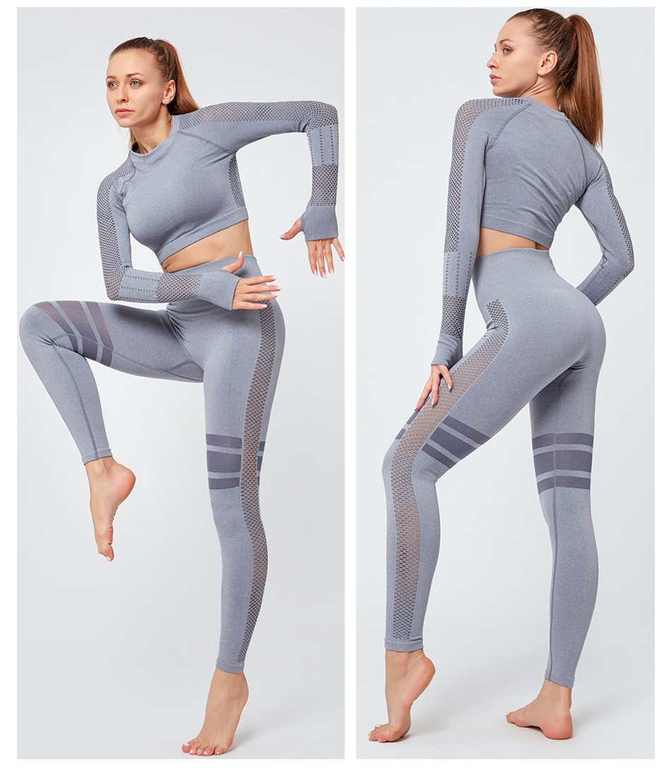 Meselling99 Mesh Hollow Striped Bare Midriff Yoga Suits-Yoga&Gym Suits-Free Shipping at meselling99