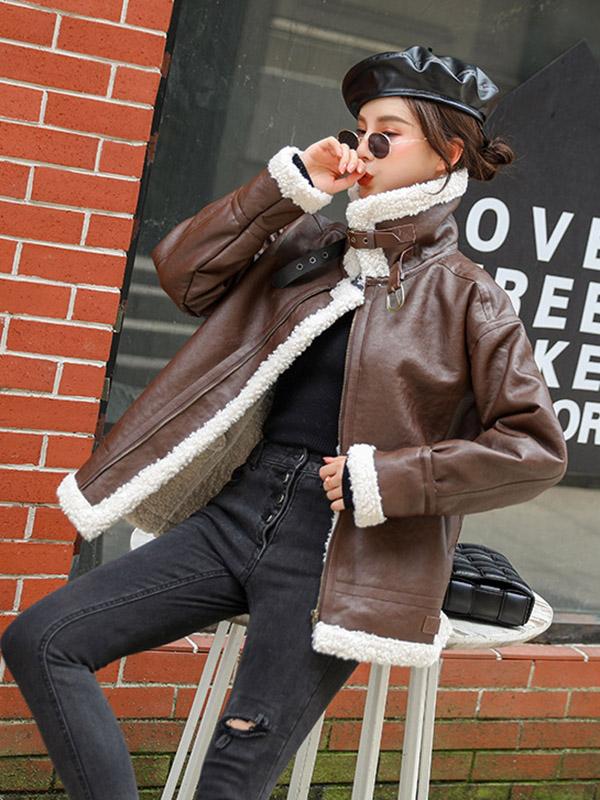 Lambswool Thicker Leather Jacket Coat-Outwears-Free Shipping at meselling99