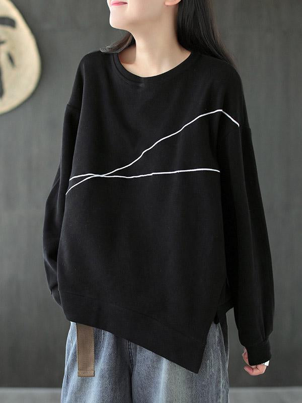 Meselling99 Vintage Embroidered Line Sweatshirt-Sweatshirts-BLACK-FREE SIZE-Free Shipping at meselling99