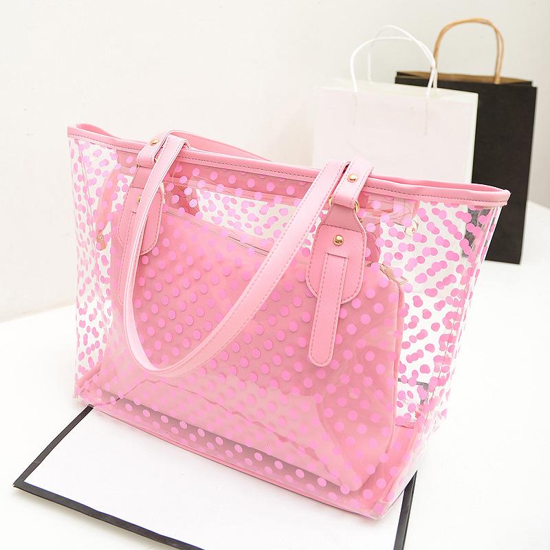 Summer See Through Jelly Handbags 2pcs/Set-Pink-Free Shipping at meselling99