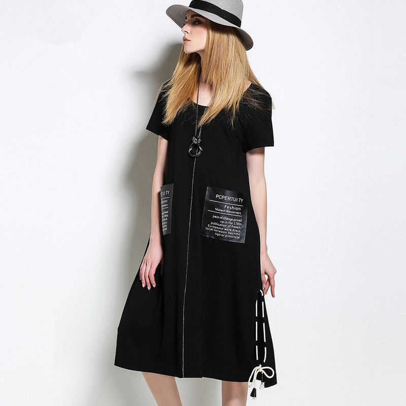 Designed Black Summer Short Sleeves Shift Dresses-Dresses-Free Shipping at meselling99