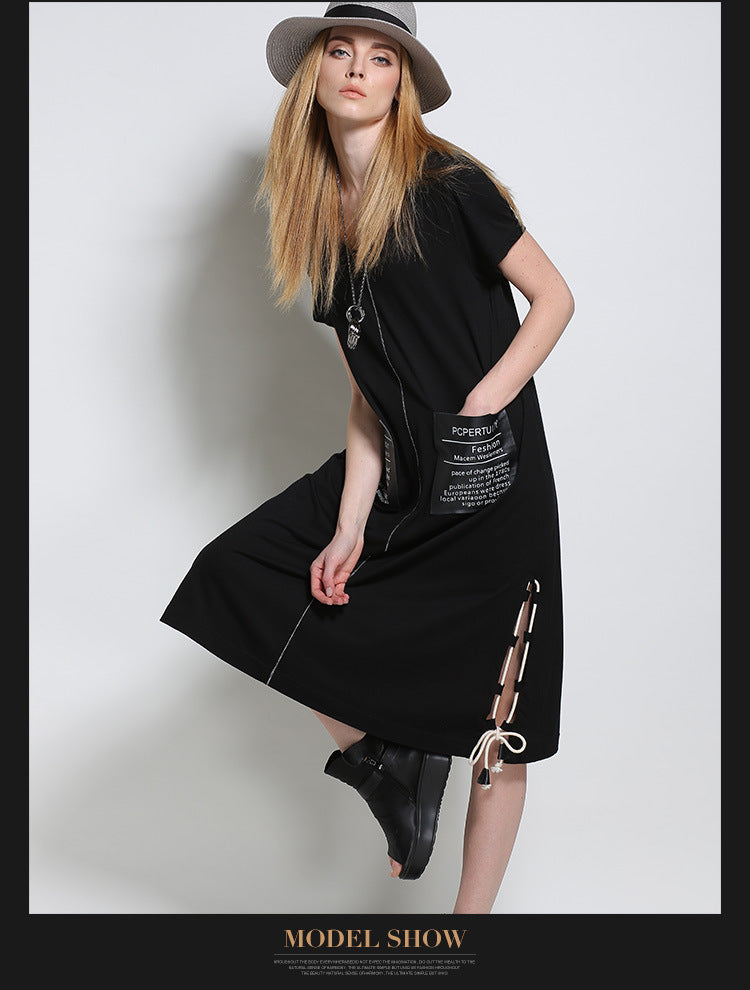 Designed Black Summer Short Sleeves Shift Dresses-Dresses-Free Shipping at meselling99