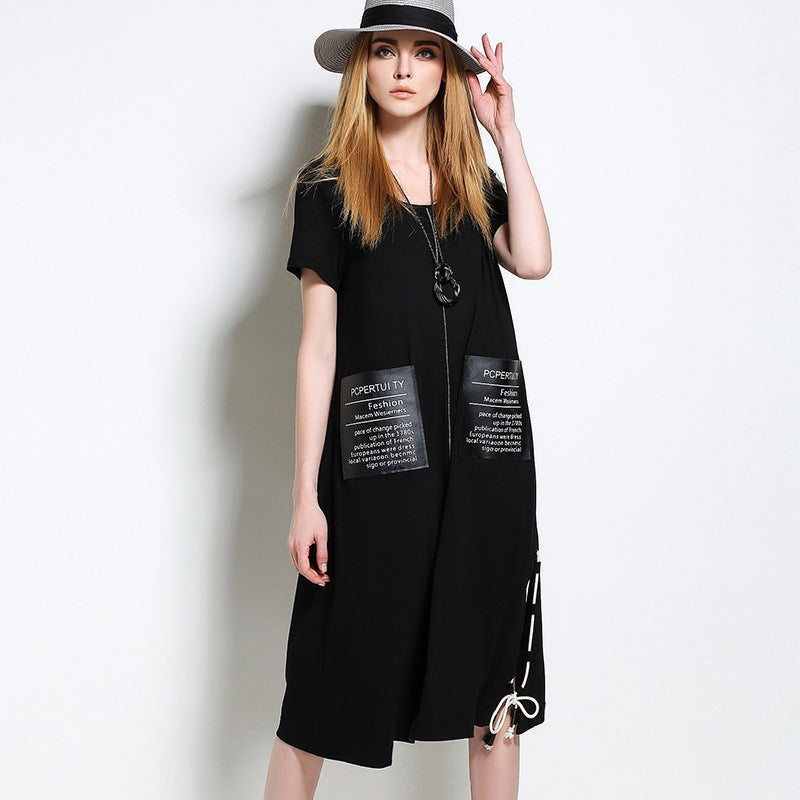Designed Black Summer Short Sleeves Shift Dresses-Dresses-Black-XL-Free Shipping at meselling99