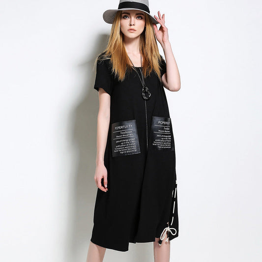 Designed Black Summer Short Sleeves Shift Dresses-Dresses-Black-XL-Free Shipping at meselling99
