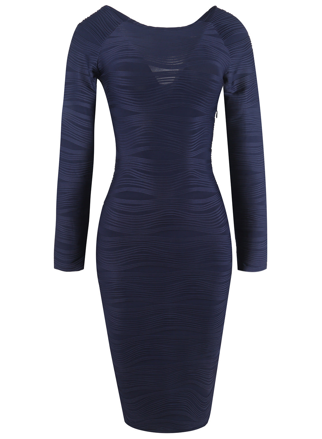 Women Long Sleeves Elastic Sexy Bodycon Dresses-Dresses-Navy Blue-S-Free Shipping at meselling99