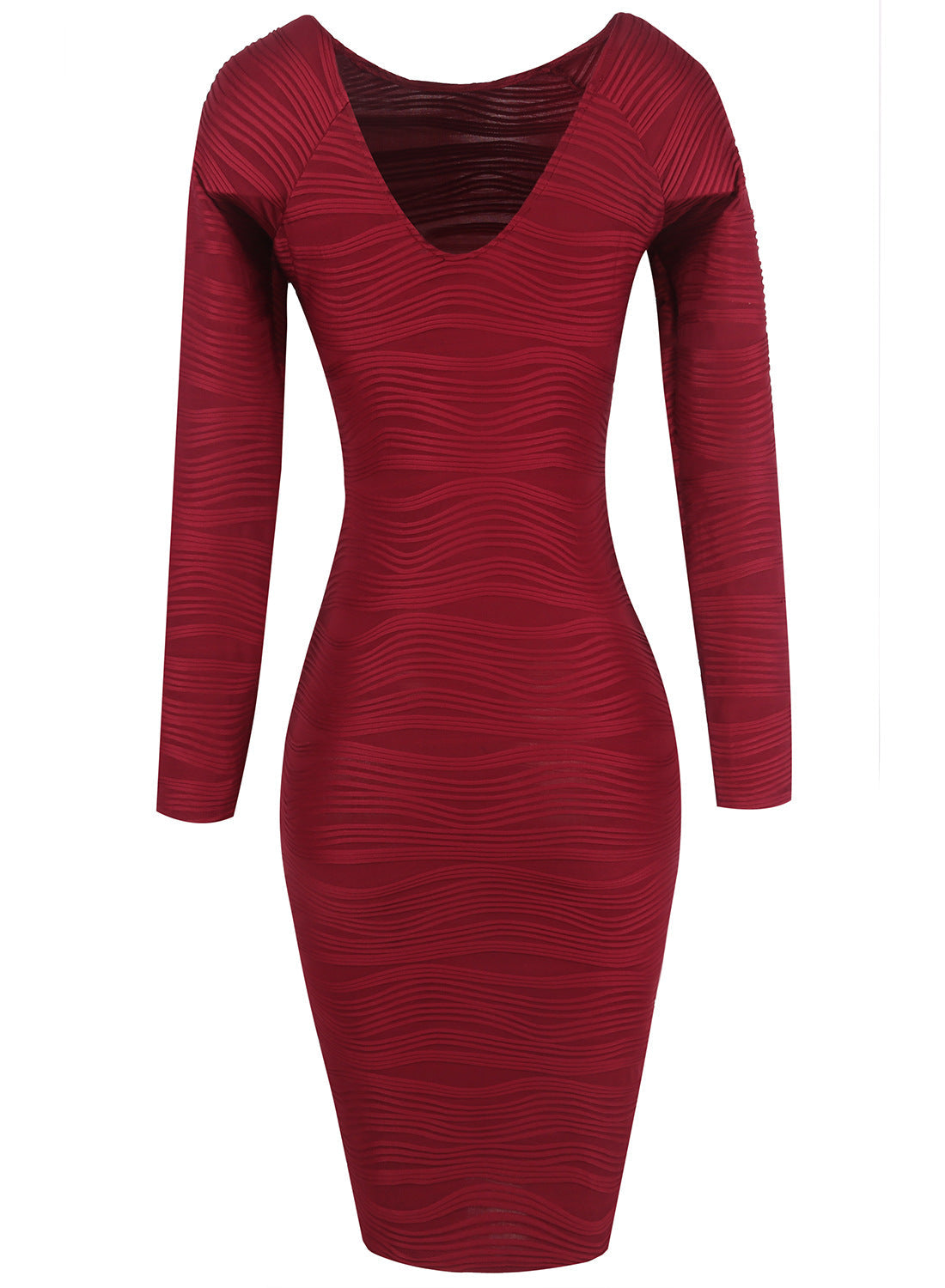 Women Long Sleeves Elastic Sexy Bodycon Dresses-Dresses-Wine Red-S-Free Shipping at meselling99