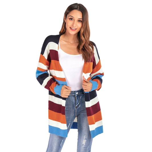 Plus Size Loose Striped Knitting Cardigans-Women Sweaters-Free Shipping at meselling99