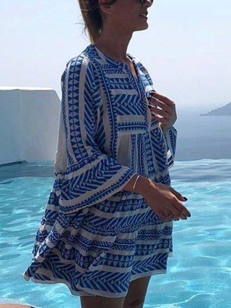 Meselling99 Boho Printed Tribal Bell Sleeve Dresses-Maxi Dresses-S-Blue-Free Shipping at meselling99