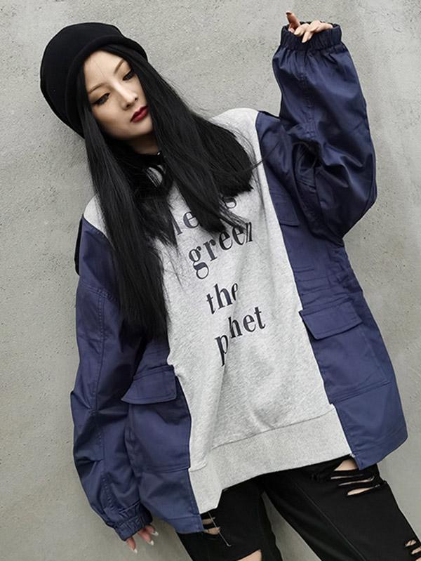 Meselling99 Stylish Split-Joint Contrast Color Letter Print Sweatshirt-Sweatshirts-Free Shipping at meselling99