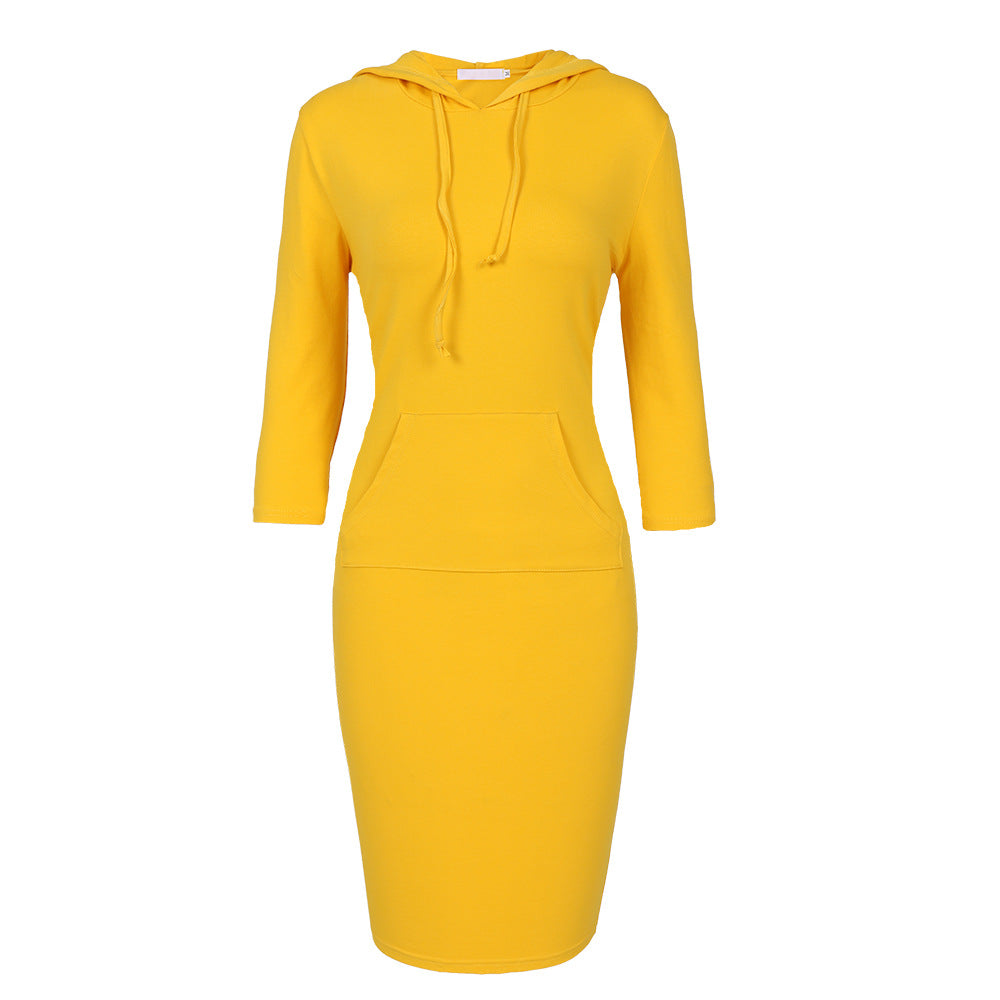 Women Fashion 3/4 Length Sleeves Fall Tight Short Dresses-Dresses-Yellow-XS-Free Shipping at meselling99