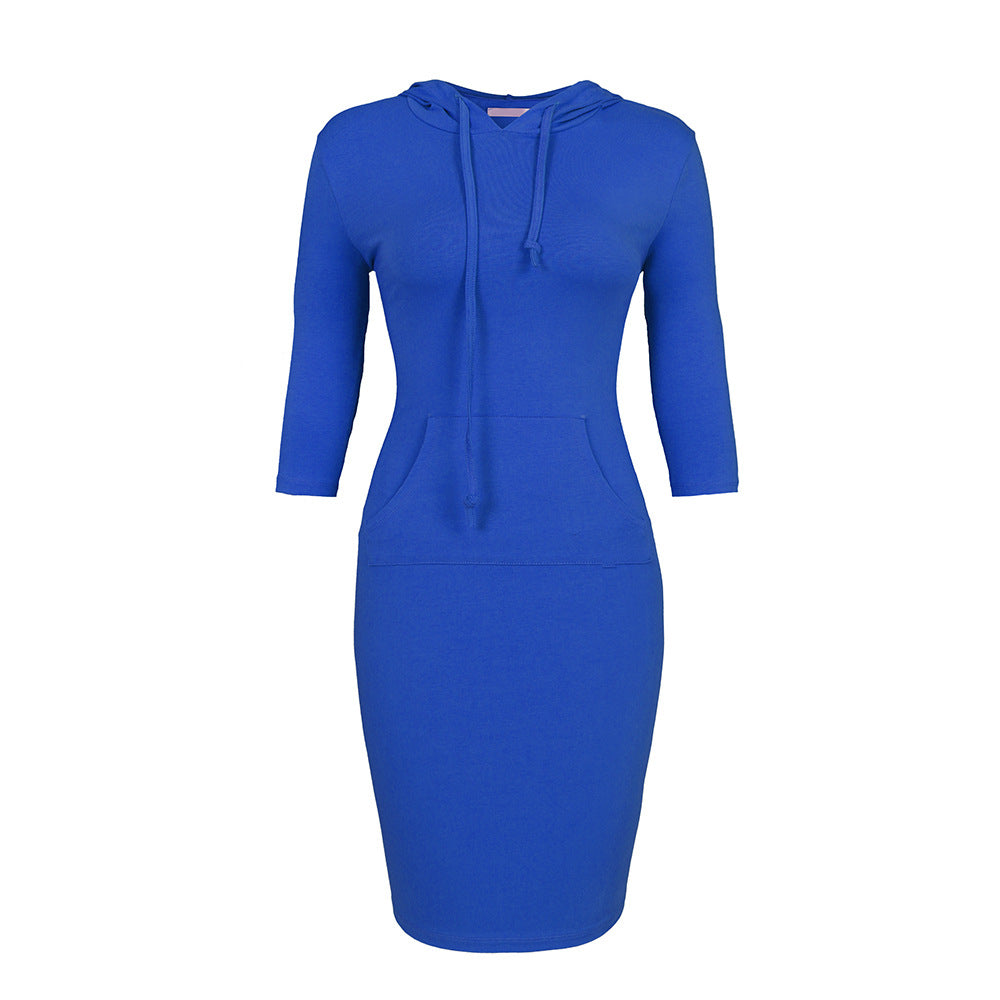 Women Fashion 3/4 Length Sleeves Fall Tight Short Dresses-Dresses-Blue-XS-Free Shipping at meselling99