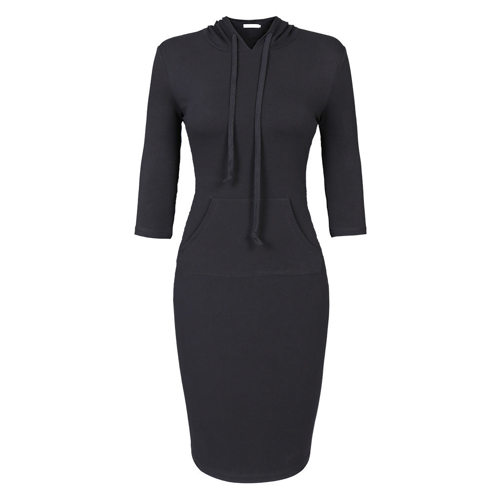 Women Fashion 3/4 Length Sleeves Fall Tight Short Dresses-Dresses-Black-XS-Free Shipping at meselling99