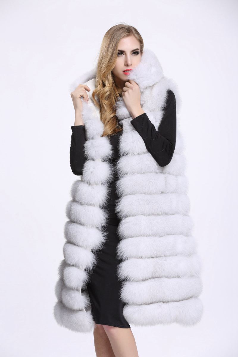 Artificial Fur Long Vest with Hat for Women-Vests-Free Shipping at meselling99