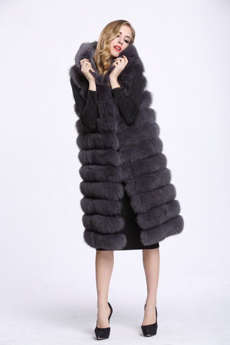 Artificial Fur Long Vest with Hat for Women-Vests-Free Shipping at meselling99