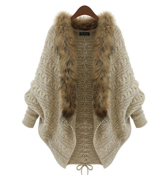 Women Cardigan Bat Faux Fur Cardigan Sweater-Sweaters-Apricoat-One Size-Free Shipping at meselling99