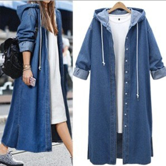 Women Long Sleeves Denim Long Windcoat-Outerwear-Free Shipping at meselling99