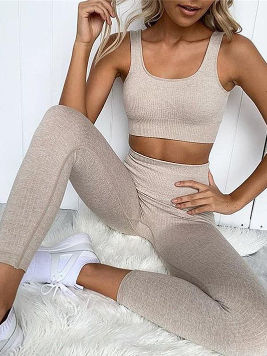 Meselling99 Solid Tank And Leggings Quick-drying Yoga Suits-Yoga&Gym Suits-Free Shipping at meselling99