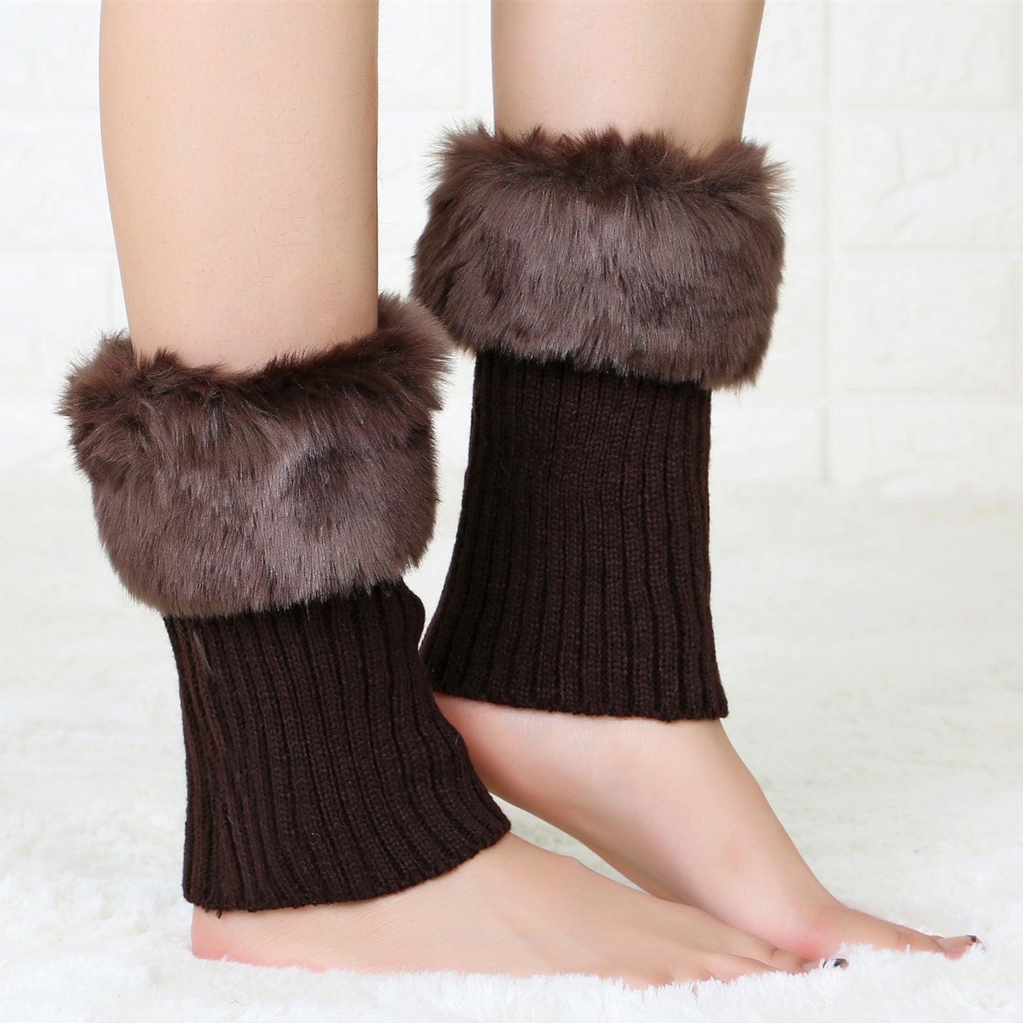 2 Pairs/set Knitted Fur Boot Covers for Women-boot cover-Coffee-Free Shipping at meselling99
