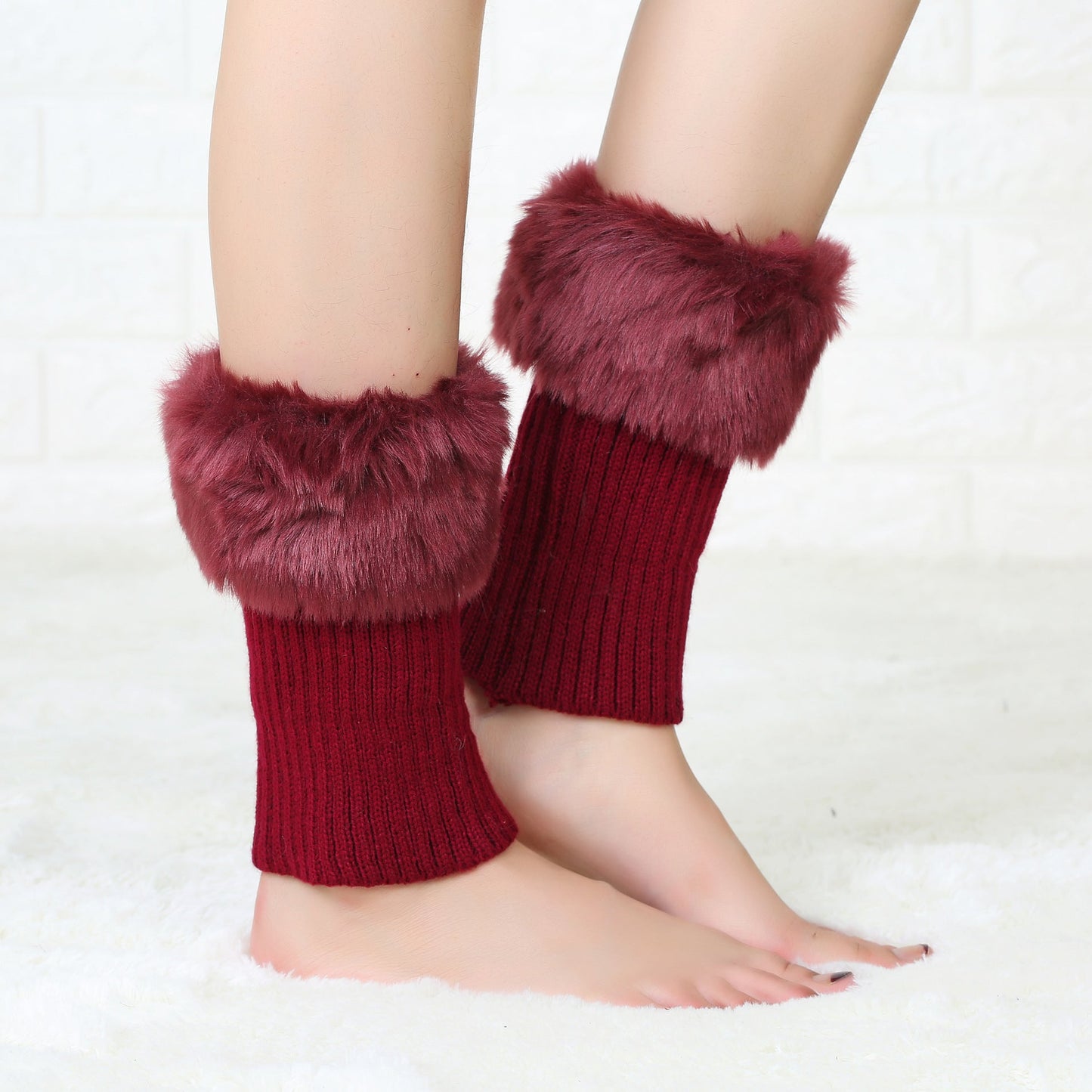 2 Pairs/set Knitted Fur Boot Covers for Women-boot cover-Red-Free Shipping at meselling99