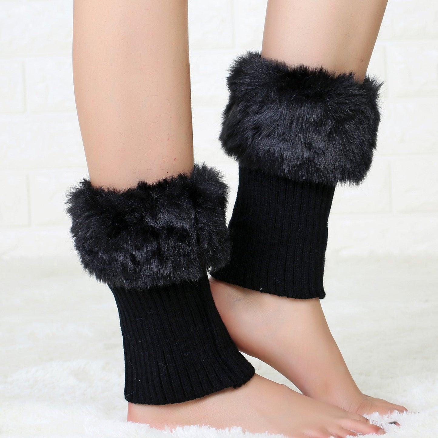 2 Pairs/set Knitted Fur Boot Covers for Women-boot cover-Black-Free Shipping at meselling99
