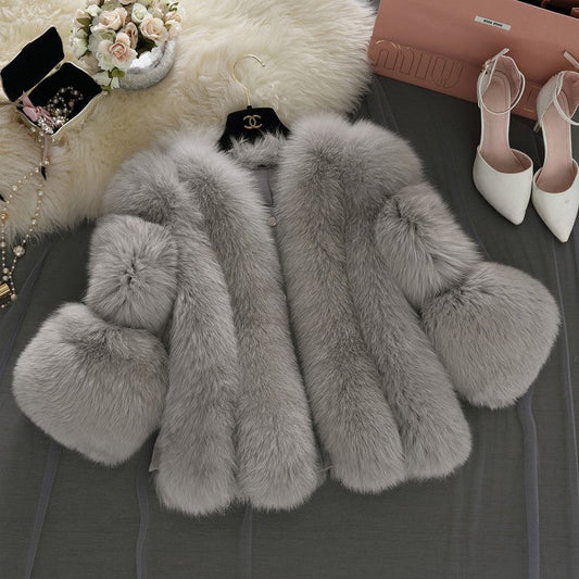 Winter Women Artifical Fox Fur Short Overcoat-Outerwear-Free Shipping at meselling99