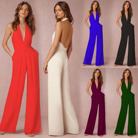 Summer New Casual Jumpsuit Sexy Backless Sleeveless V-Neck Jumpsuit--Free Shipping at meselling99