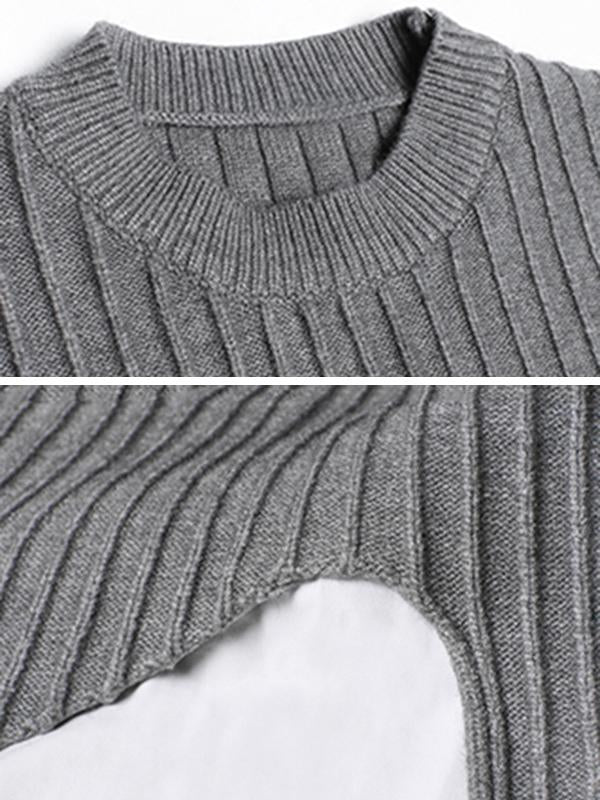 Asymmetric Two-Pieces Split-Side Round-Neck Sweater-Sweaters-Free Shipping at meselling99