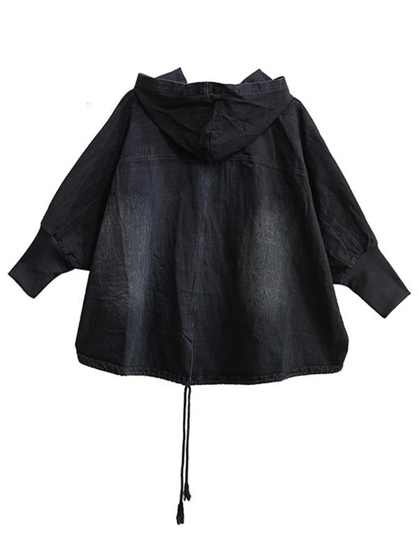 Meselling99 Denim Printing Split-Joint Batwing Sleeve Outwear-Outwears-BLACK-FREE SIZE-Free Shipping at meselling99