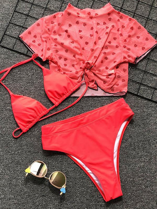 Meselling99 Printed Three-Piece Tankini Swimsuit-Tankinis Swimwear-RED-S-Free Shipping at meselling99