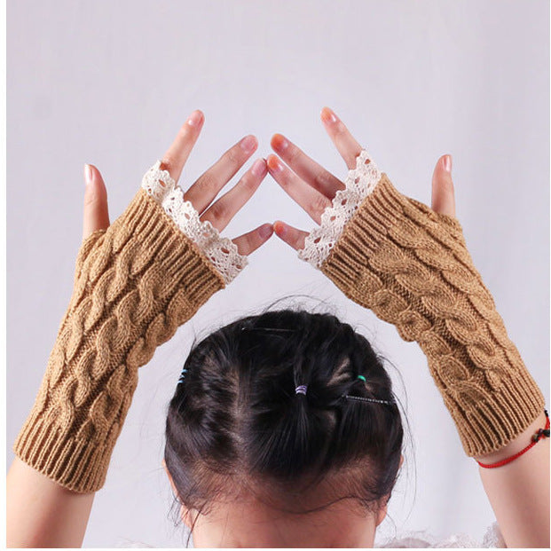 2pairs/Set Lovely Fingerless Knitted Gloves for Girl-Gloves & Mittens-Brown-One Size-Free Shipping at meselling99