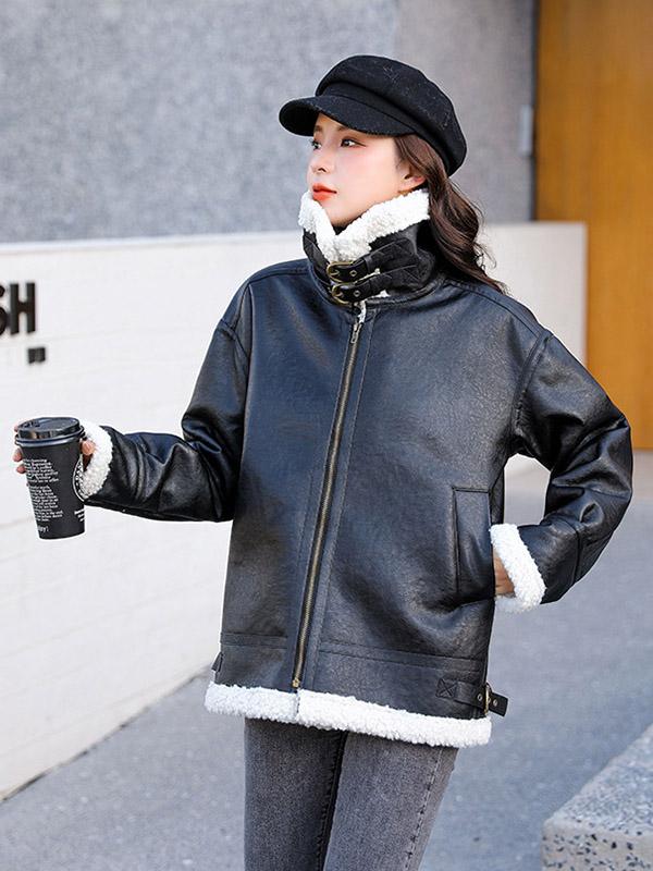 Lambswool Thicker Leather Jacket Coat-Outwears-Free Shipping at meselling99