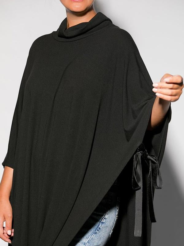 Meselling99 Black&Gray Solid Color Lace-Up Split-Side Cape Outwear-Outwears-Free Shipping at meselling99