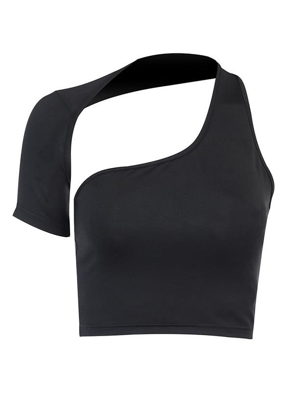 Meselling99 Sexy Solid Cropped One-Shoulder Vest Top-Tees & Tanks-Free Shipping at meselling99