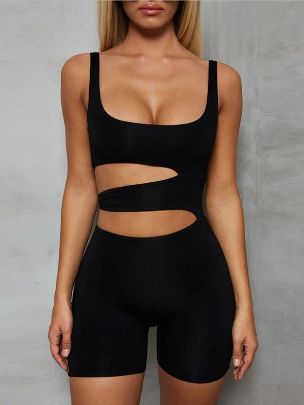 Meselling99 Sexy Sports Cut Out Hollow Romper-Rompers-BLACK-S-Free Shipping at meselling99