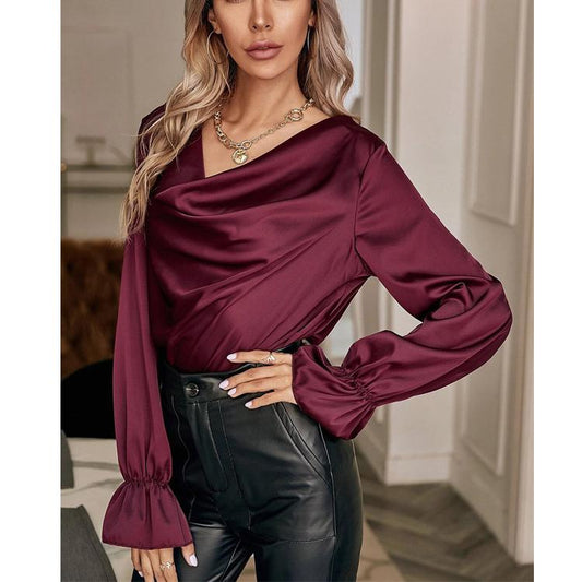Elegant Satin Pullover Long Sleeves Women Shirts-Shirts & Tops-Free Shipping at meselling99