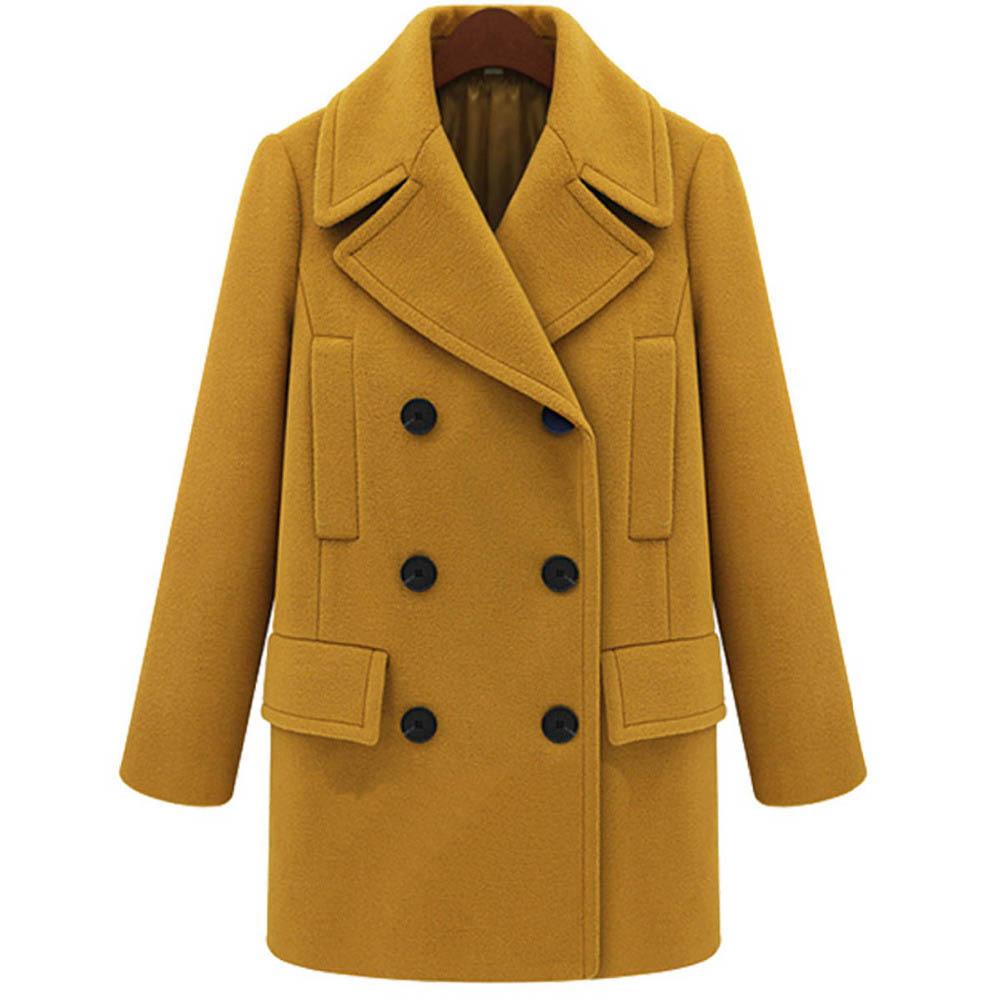 Women Plus Sizes Casual Overcoat Outerwear-Yellow-L-Free Shipping at meselling99