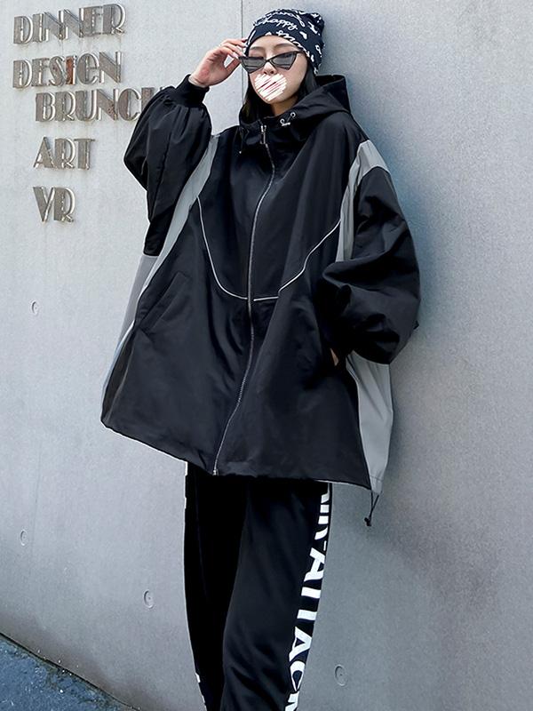 Stylish Split-Joint Hooded Baseball Jackets-Outwears-BLACK-FREE SIZE-Free Shipping at meselling99
