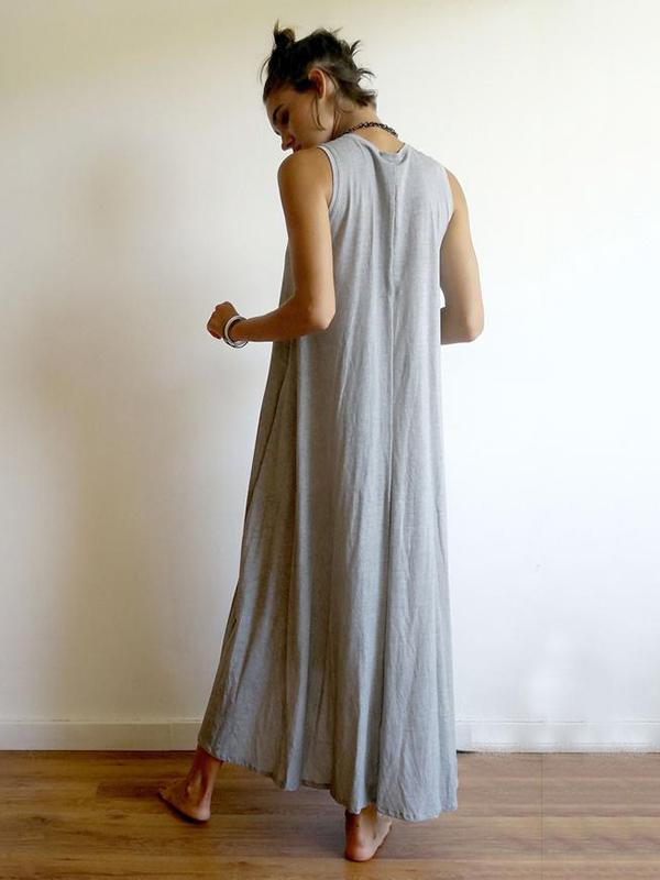 Simple Solid Sleeveless Round-neck Long Dress-Maxi Dress-Free Shipping at meselling99