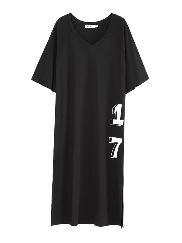 Meselling99 Original Letter Printed Split-Side Dress-Maxi Dress-BLACK-L-Free Shipping at meselling99