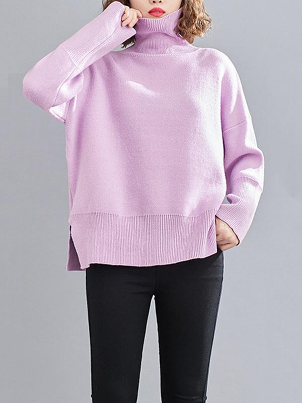 Original Solid Turtleneck Knitting Sweater-Sweaters-PINK PURPLE-XL-Free Shipping at meselling99