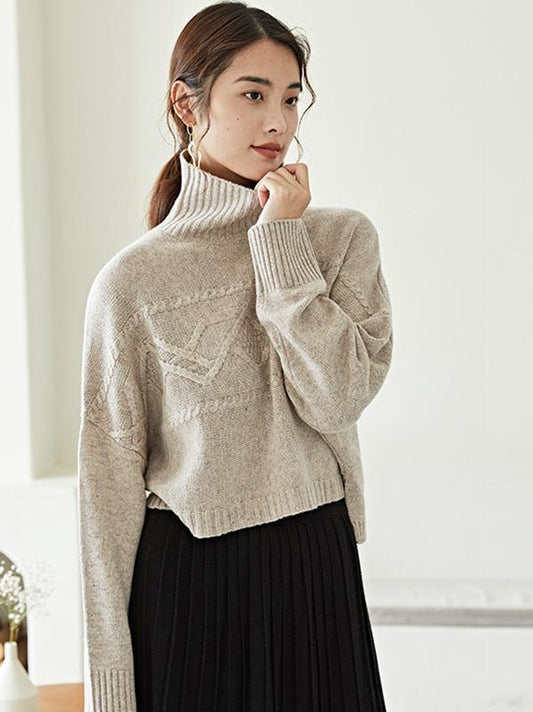 Stylish Solid Color Textured High-Low High-Neck Simple Sweater Pullover-Sweaters-CAMEL-FREE SIZE-Free Shipping at meselling99