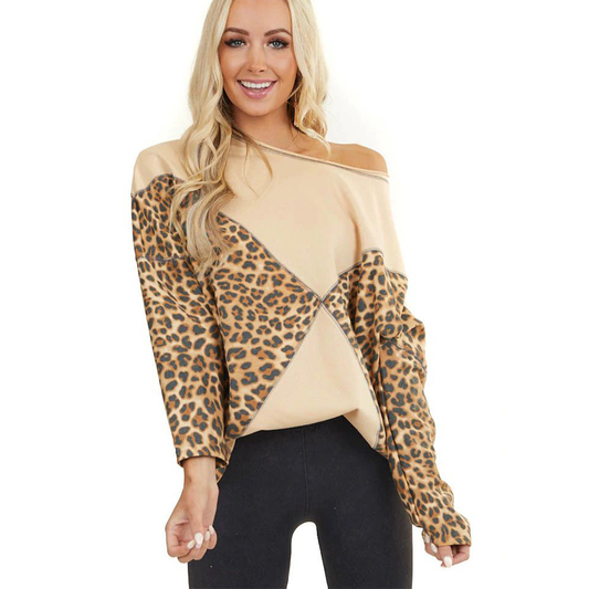 One Shoudler Long Sleeves Leopard Fall Sweaters--Free Shipping at meselling99
