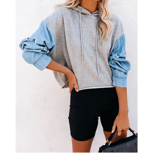 Women Leisure Fall Demin Hoodies with Hat-Gray-S-Free Shipping at meselling99