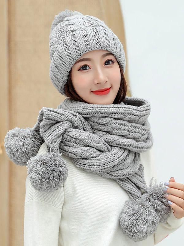 Meselling99 Original Solid Warm Knitting Hat&Scarf Set-Scarfs&Hats-SMOKY GRAY-FREE SIZE-Free Shipping at meselling99