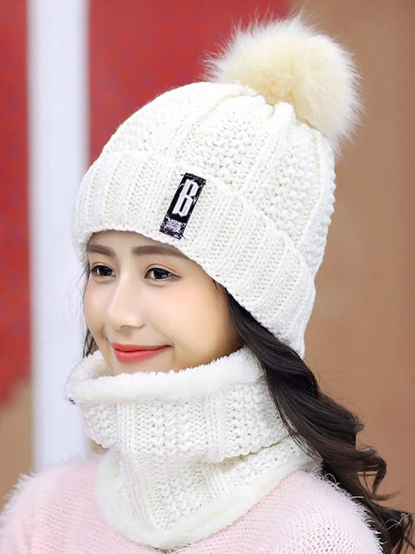 Meselling99 Original Solid Warm Knitting Hat&Scarf Set-Scarfs&Hats-WHITE-FREE SIZE-Free Shipping at meselling99